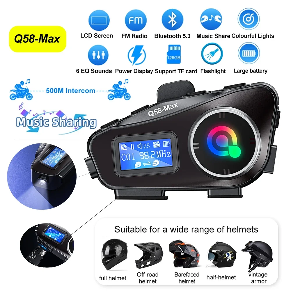 Universal Motorcycle Helmet Intercom Headset - Duży ekran Domofon do kasku Zestaw