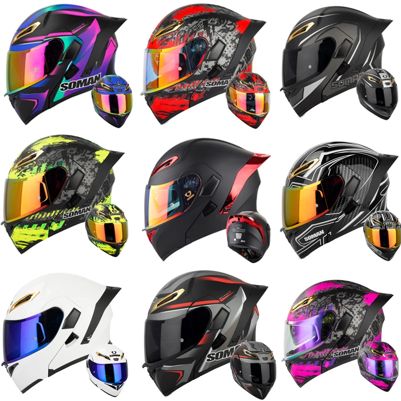 Dual Visor Motorcycle Racing Helmet - SOMAN Kask Full Face Dual Lens