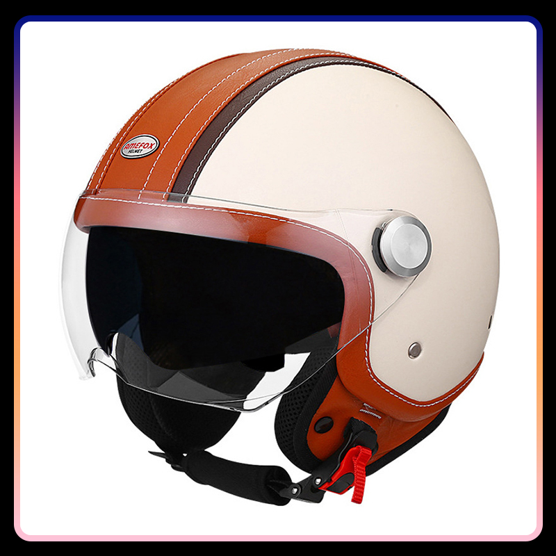 Vintage Open Face Retro Helmet - Kask motocyklowy otwarty z podwójnymi soczewkami,
