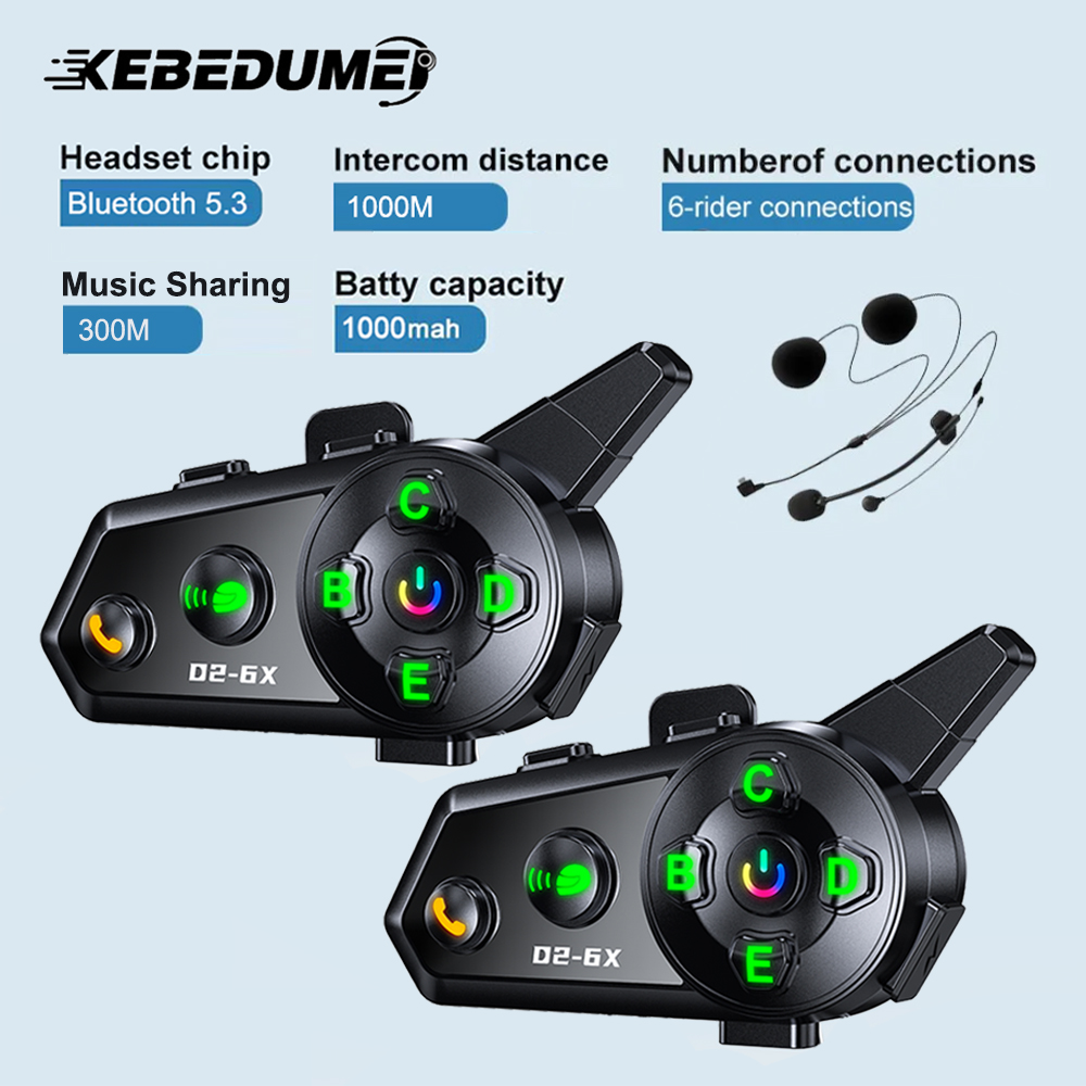 Universal Motorcycle Helmet Intercom Headset - Kebidumei D2-6X zestaw słuchawkowy interkomowy do