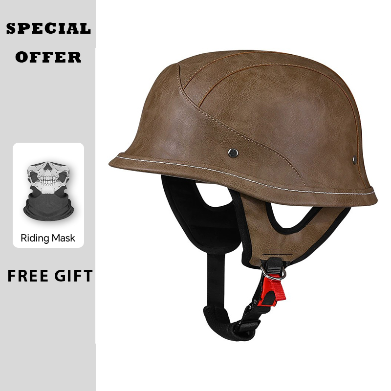 Skórzany półkask motocyklowy w – Vintage Open Face Retro Helmet recenzja i cena