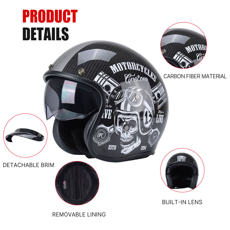 Gorąca wyprzedaż Półkask Jet P – Carbon Fiber Lightweight Motorcycle Helmet recenzja i cena